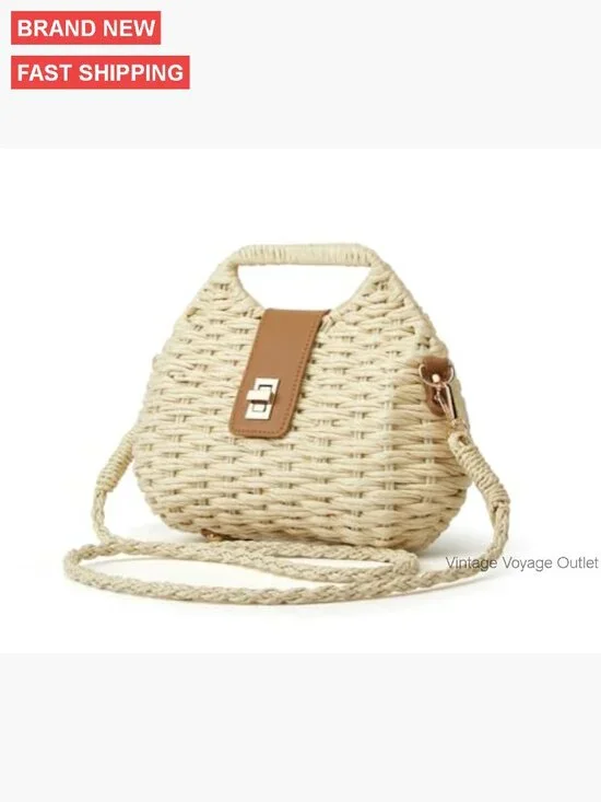 Straw Tote Bag Hobo Crossbody Shoulder Purse Summer Beach Handbag - Picture 3 of 7